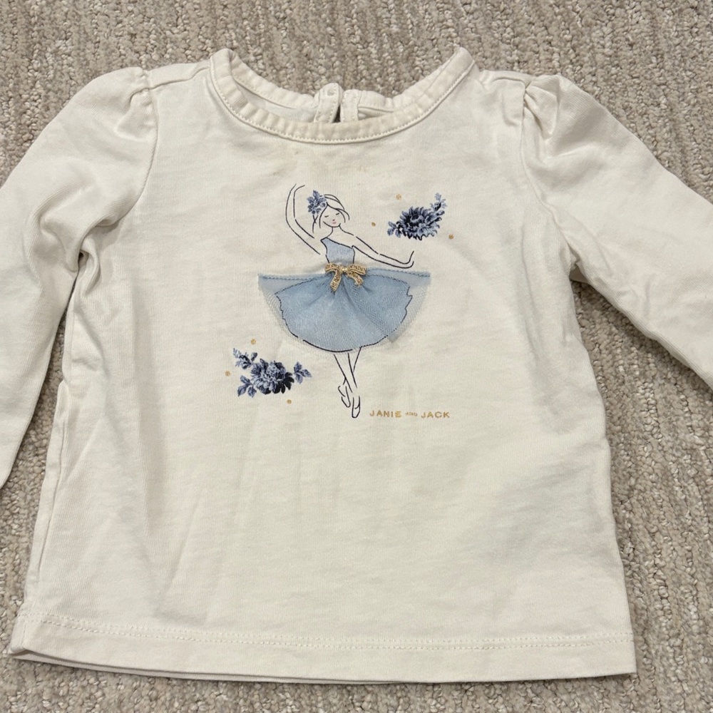 Janie and Jack Cream and Blue Ballerina Long Sleeve Tee